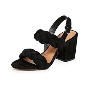 Rebecca Minkoff Candace Suede Slingback Block Heel Sandals in Black Braided 7